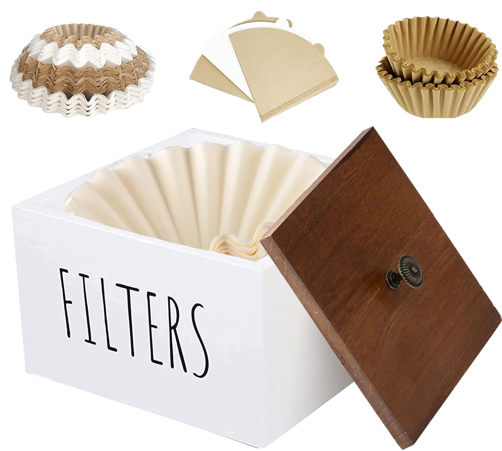 Vintage Wooden Coffee Filter Holder Box with Lid