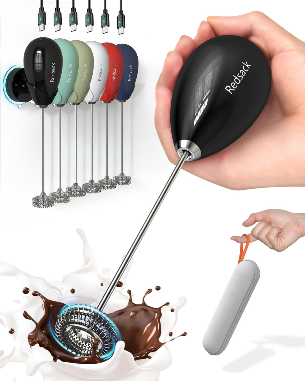 USB-C Rechargeable Handheld Milk Frother with Travel Case