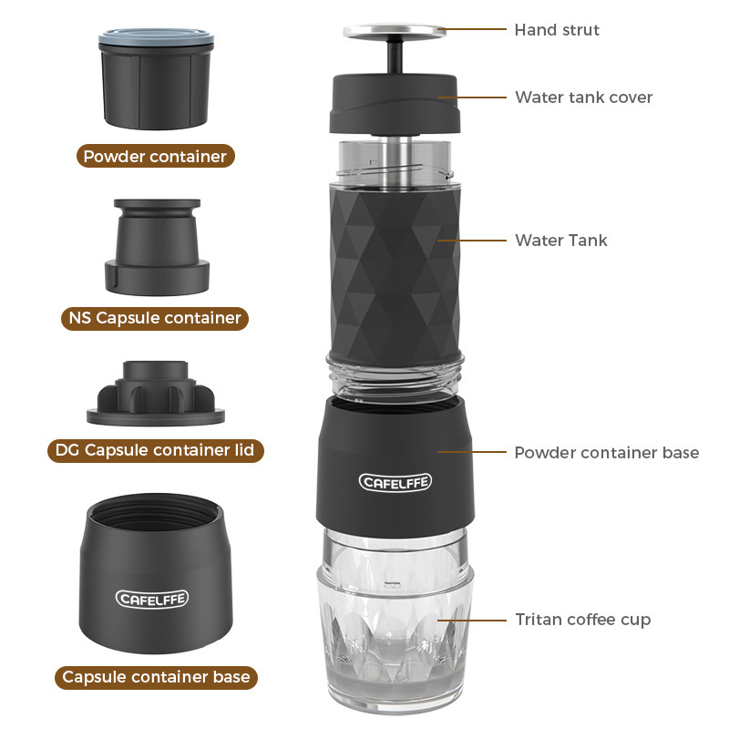 3-in-1 Portable Espresso Maker for Capsules & Ground Coffee