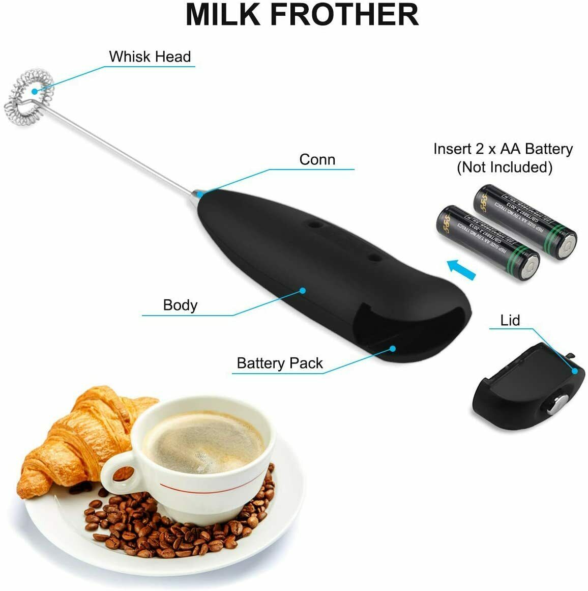 Handheld Electric Milk Frother & Kitchen Whisk Mixer