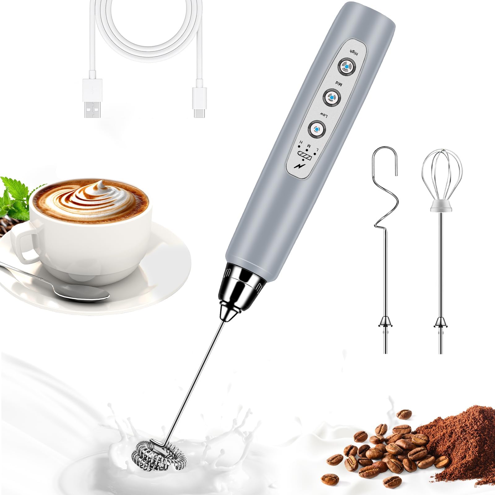 3-Speed Handheld Electric Milk Frother Wand